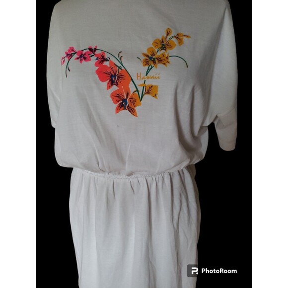 Vintage Hawaiian Flavor Cover Up T Shirt Dress White Floral New With Tags - Picture 5 of 11